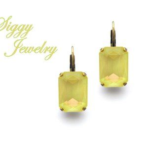 Limoncello Emerald Cut Crystal Drop Lever-Back Earrings, Powder Yellow